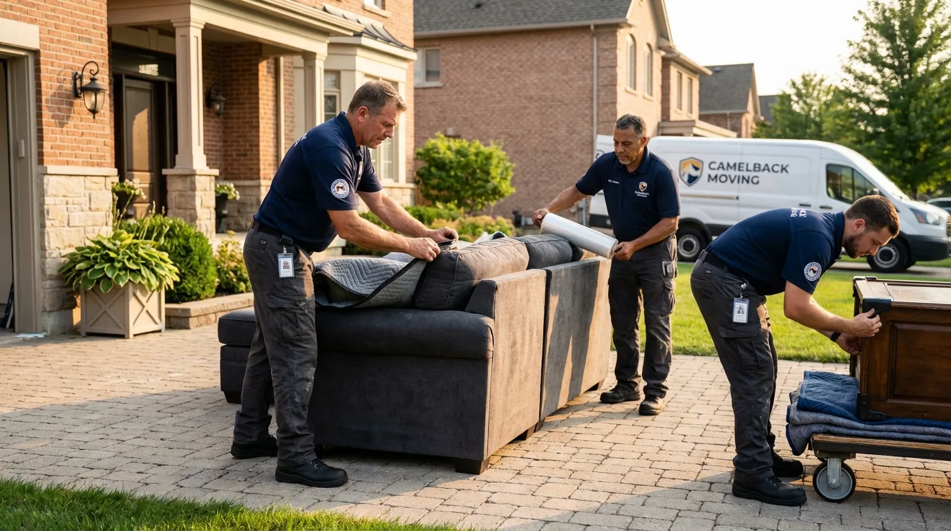 Large estate moving crew wrapping furniture in Fate, TX